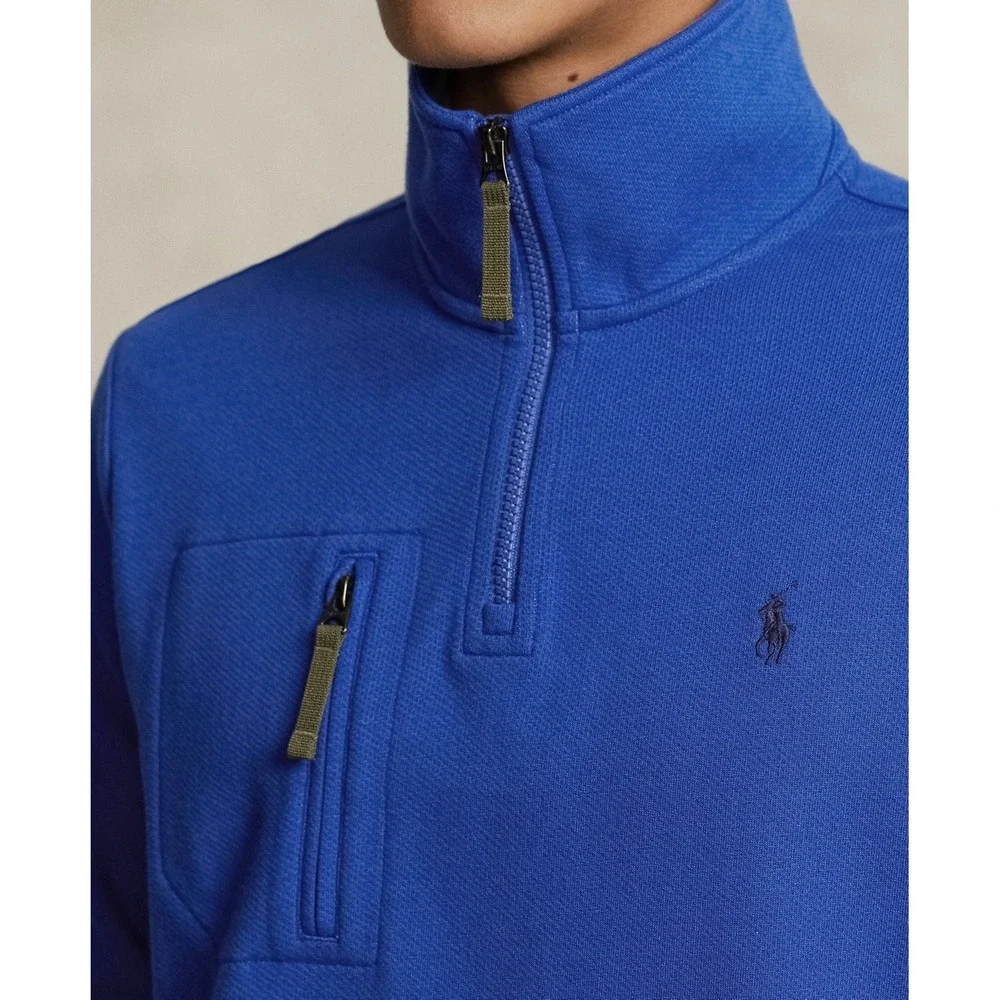 Polo Ralph Lauren Men's Terry Quarter Zip Sweatshirt Blue Saturn Size XL NEW